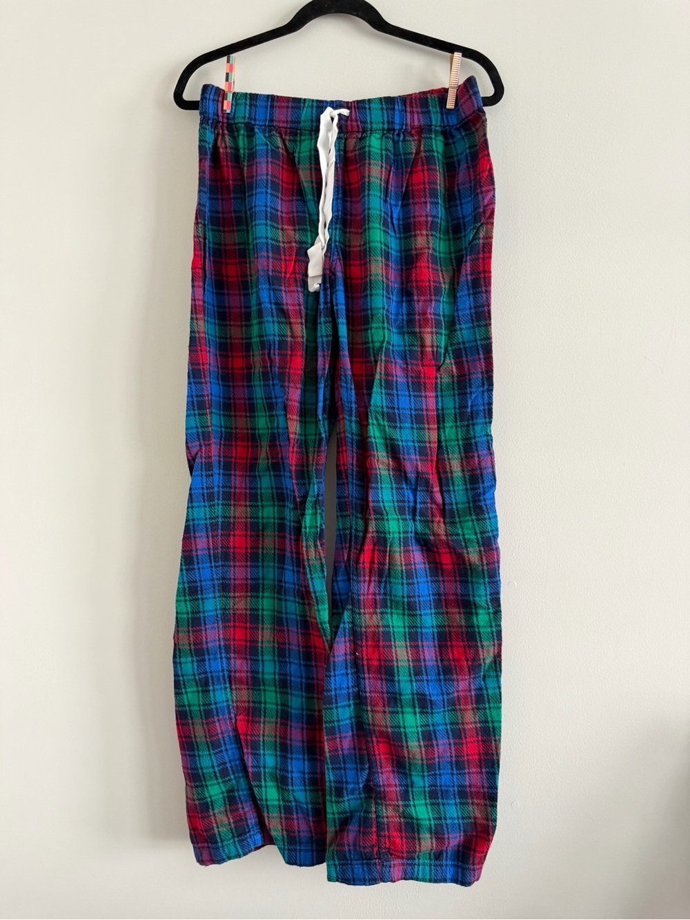 Plaid Drawstring Lounge Pants in Red, Green & Blue